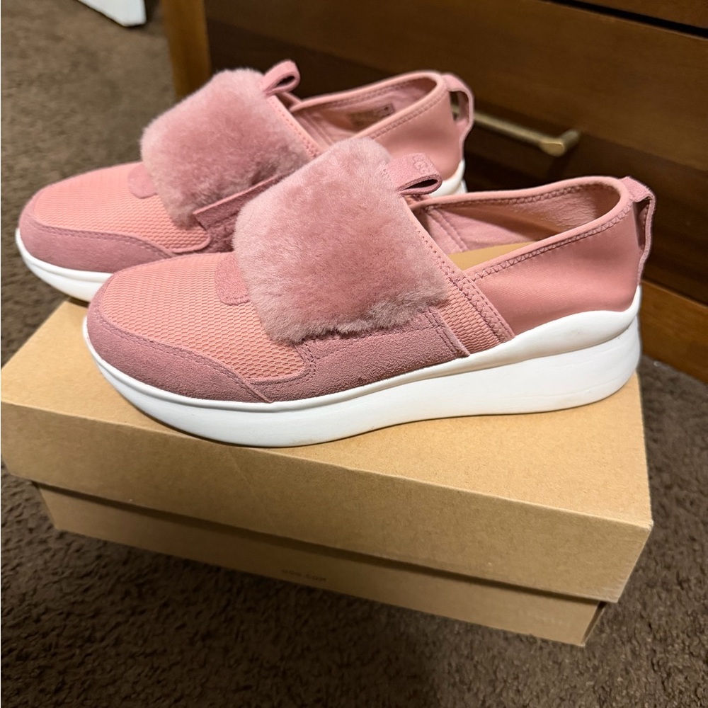 UGG Pink Fur Slip-On Sneakers